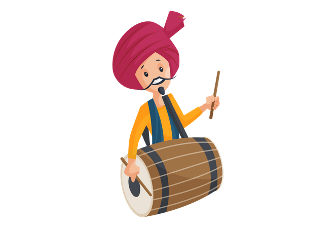 Hombre indio tocando el tambor en Navratri  Ilustración