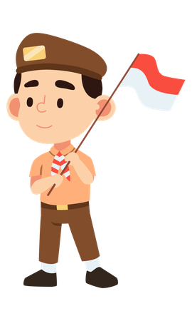 Hombre indonesio con bandera roja  Ilustración