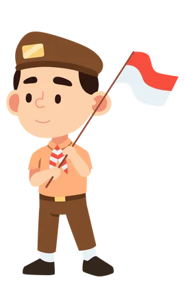 Hombre indonesio con bandera roja  Ilustración