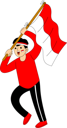 Hombre indonesio sosteniendo la bandera de Indonesia  Ilustración