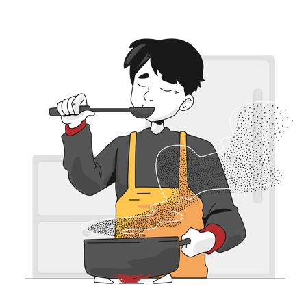 Hombre intentando cocinar comida  Ilustración