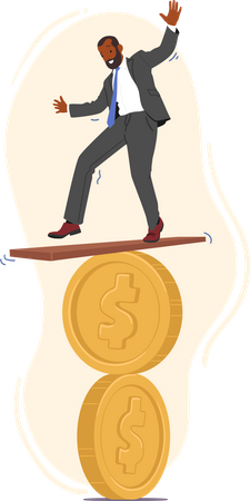 Hombre intentando equilibrar la moneda  Ilustración