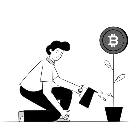 Inversionista bitcoin masculino  Ilustración