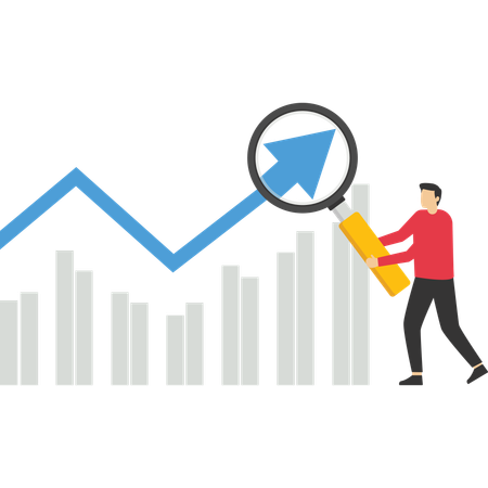 El hombre investiga sobre el crecimiento del mercado.  Ilustración