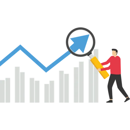 El hombre investiga sobre el crecimiento del mercado.  Ilustración