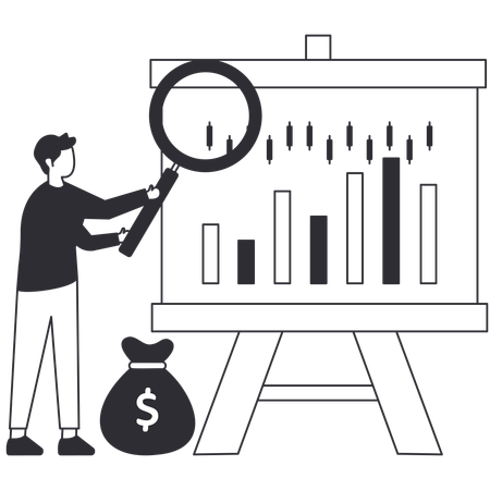 Hombre de investigación sobre el índice de ventas  Ilustración