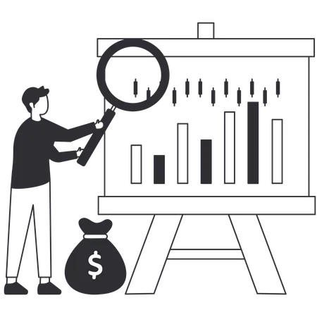 Hombre de investigación sobre el índice de ventas  Ilustración