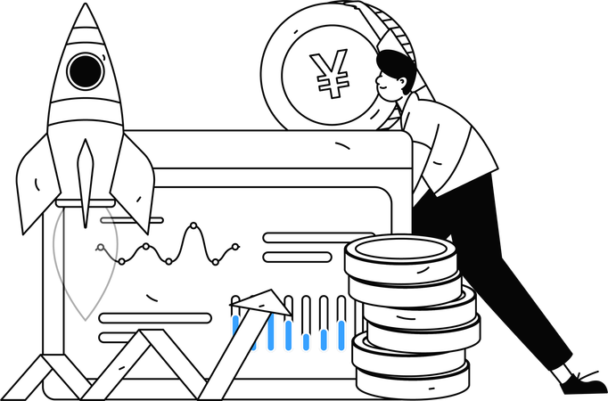 Hombre invirtiendo dinero en una startup financiera  Ilustración