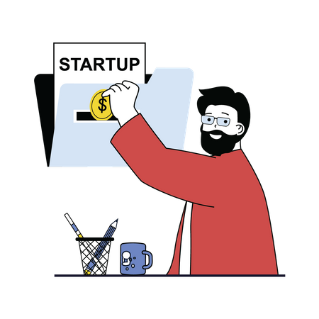 Hombre invirtiendo dinero en startup  Ilustración