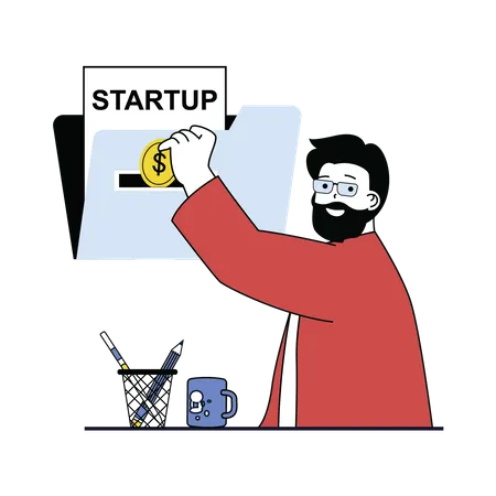 Hombre invirtiendo dinero en startup  Ilustración