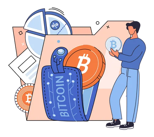 Hombre invirtiendo en bitcoin  Ilustración