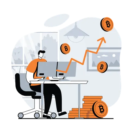 Hombre invirtiendo en bitcoin  Ilustración