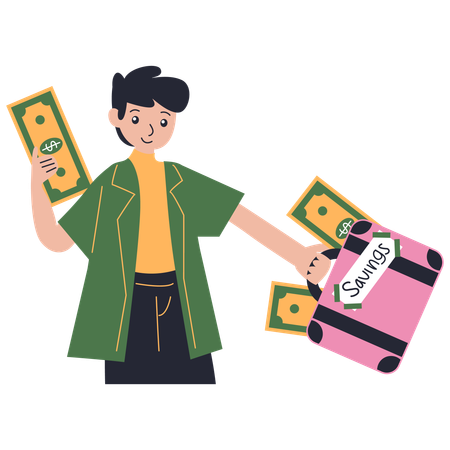 Hombre invirtiendo en cuenta de ahorros  Ilustración