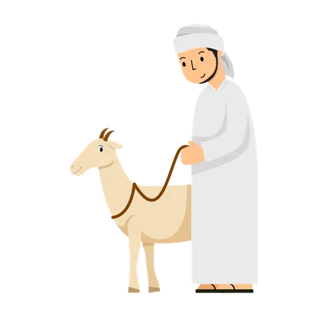 Hombre islámico con cabra  Ilustración