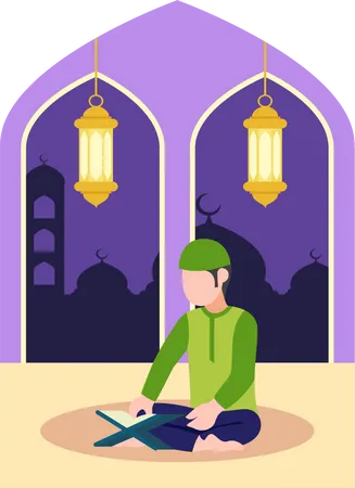 Hombre islámico leyendo el Corán  Ilustración