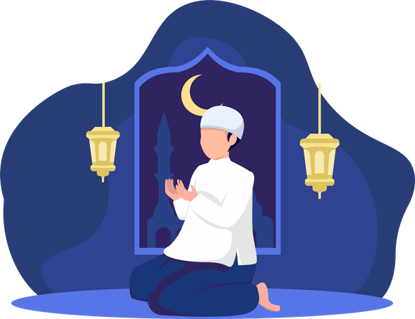 Hombre islámico rezando  Ilustración