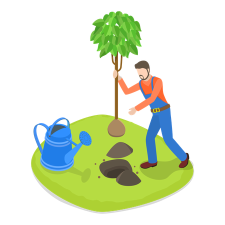 Hombre jardinero haciendo labores agrícolas  Ilustración