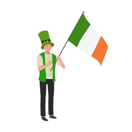Hombre jovial con bandera irlandesa  Ilustración