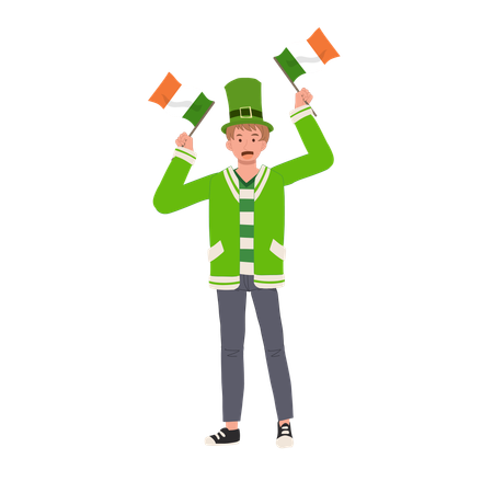 Hombre jovial con bandera irlandesa  Ilustración
