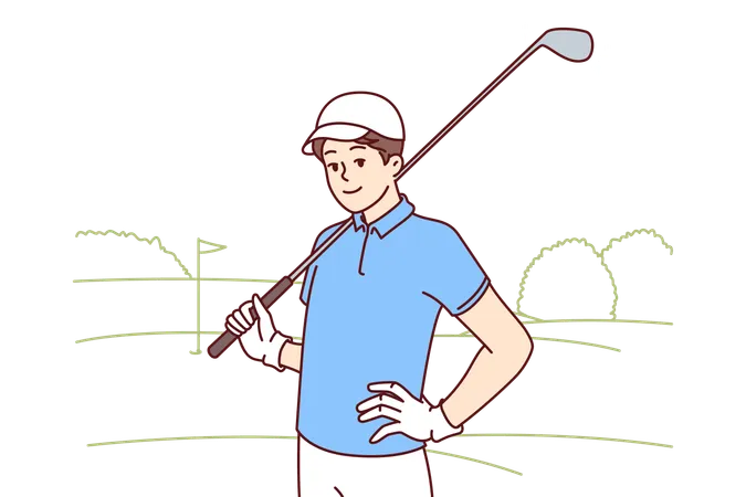 El hombre juega al golf en campo de golf  Ilustración