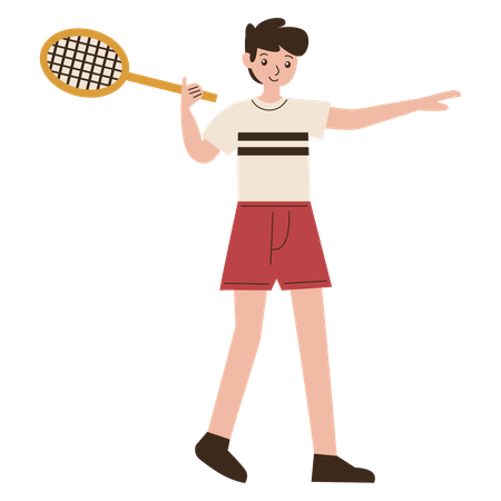 Hombre jugador de bádminton servir movimiento  Ilustración