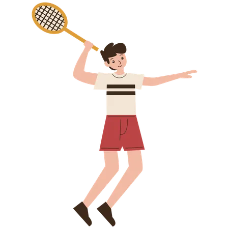 Hombre jugador de bádminton movimiento Smash  Ilustración