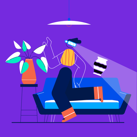 Hombre jugando al fútbol usando metaverso  Ilustración