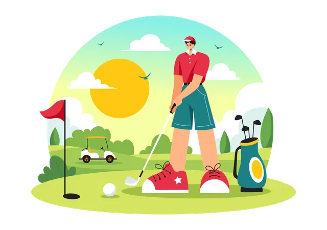 Hombre jugando al golf  Ilustración