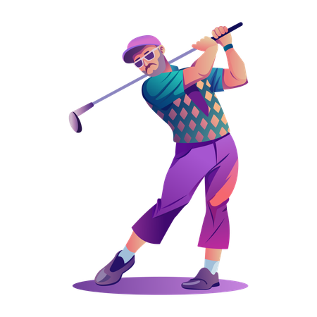 Hombre practicando deporte de golf  Illustration