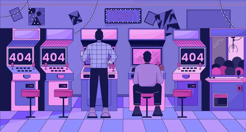 Hombre jugando arcades error 404  Ilustración