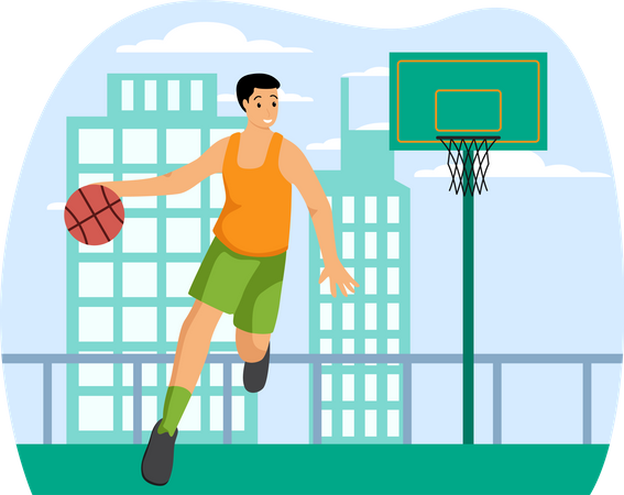 Hombre jugando baloncesto  Ilustración