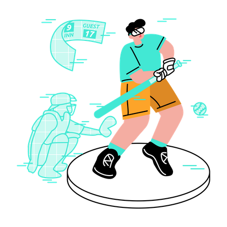 Hombre jugando béisbol virtual  Ilustración