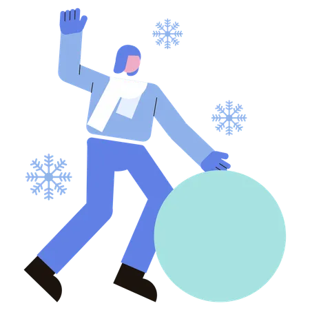 Hombre jugando con bolas de nieve  Ilustración