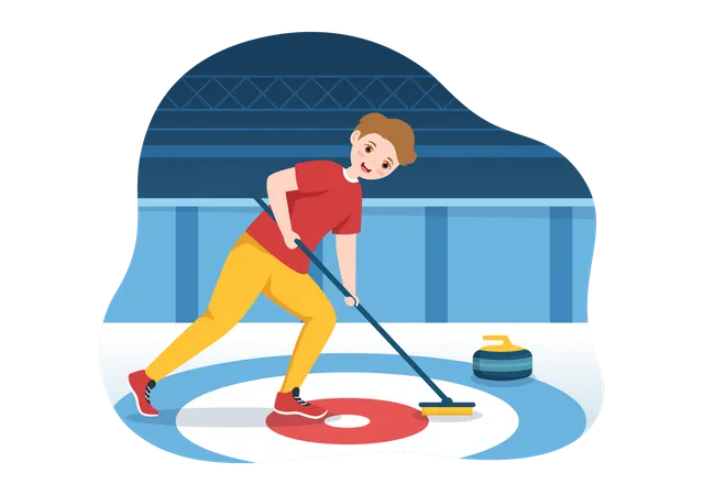 Hombre jugando curling  Ilustración