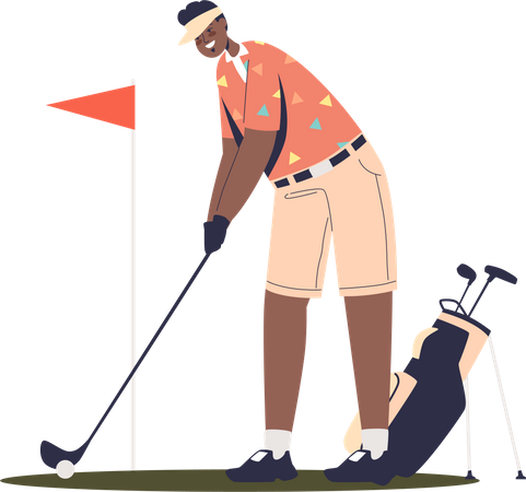 Hombre jugando golf y golpeando la pelota  Ilustración
