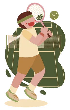 Hombre jugando competición de tenis  Ilustración