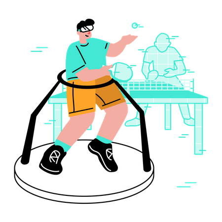 Hombre jugando tenis de mesa virtual  Ilustración