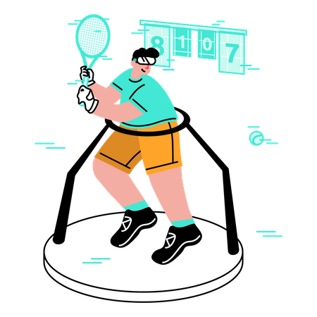 Hombre jugando tenis virtual  Ilustración