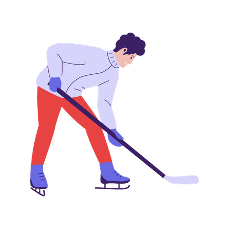 El hombre juega al hockey en la temporada de invierno.  Ilustración