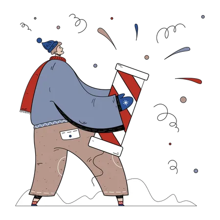 Hombre lanzando fuegos artificiales en Navidad  Ilustración