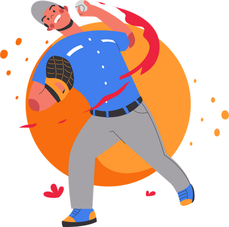 Hombre lanzando una pelota de béisbol  Ilustración