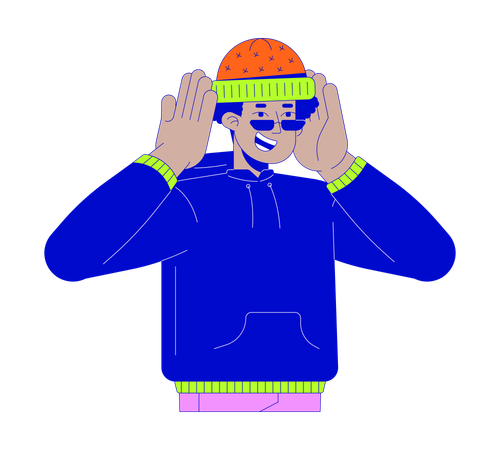 Hombre latino feliz con gorro  Ilustración