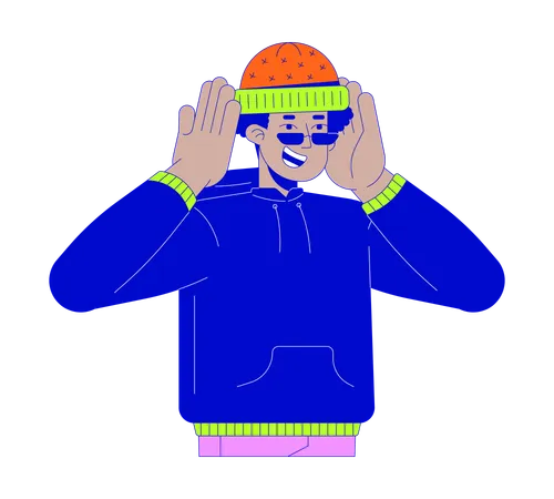 Hombre latino feliz con gorro  Ilustración