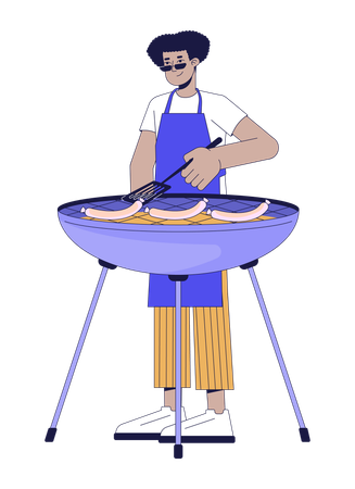 El hombre latinoamericano está cocinando barbacoa  Ilustración