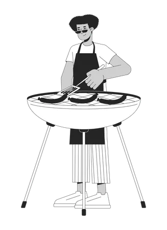 El hombre latinoamericano está cocinando barbacoa  Ilustración