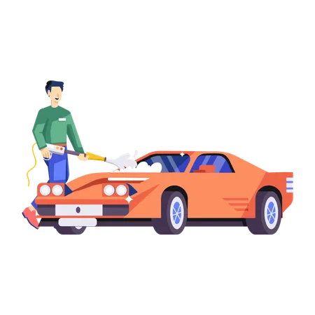 Hombre lavando coche  Ilustración