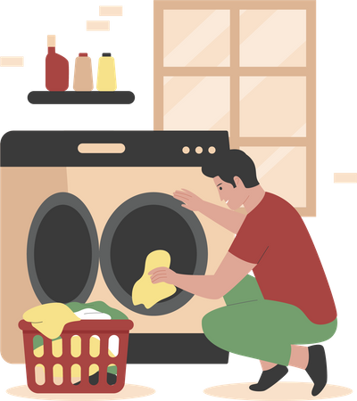 Hombre lavando ropa  Ilustración