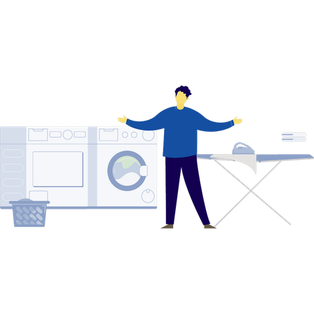 Hombre lavando ropa usando lavadora  Ilustración