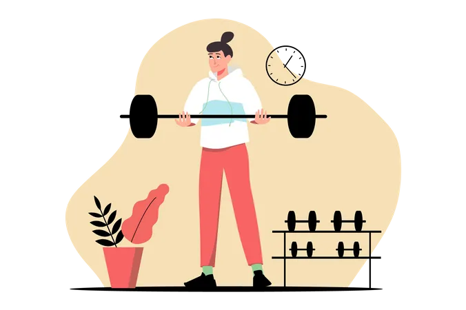 Hombre levantando barra en el gimnasio  Ilustración