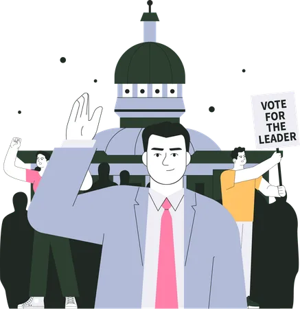 El hombre levantó la mano y hizo campaña para votar.  Ilustración